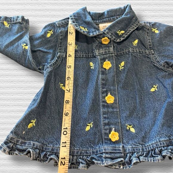Vintage Y2K Old Navy Baby 12M Denim Jacket Embroidered Yellow Floral Ruffle Hem - Picture 5 of 7